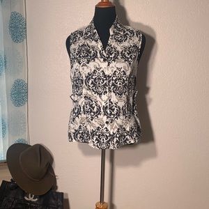 Charlotte little sleeveless 💯% linen pattern print button down shirt top blouse